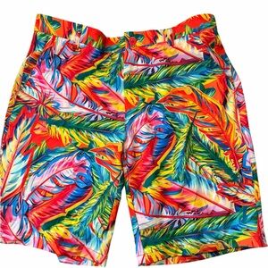 HRESKI Radiant Tropical Neon Feathers Performance Golf Shorts Size 36